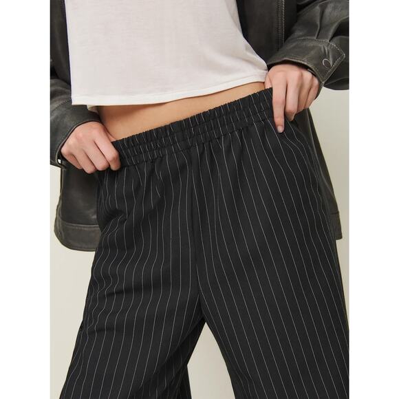 Reformation Black and White Pinstripe Tully Wide Leg Pull On Pant, Size XL - Picture 4 of 16